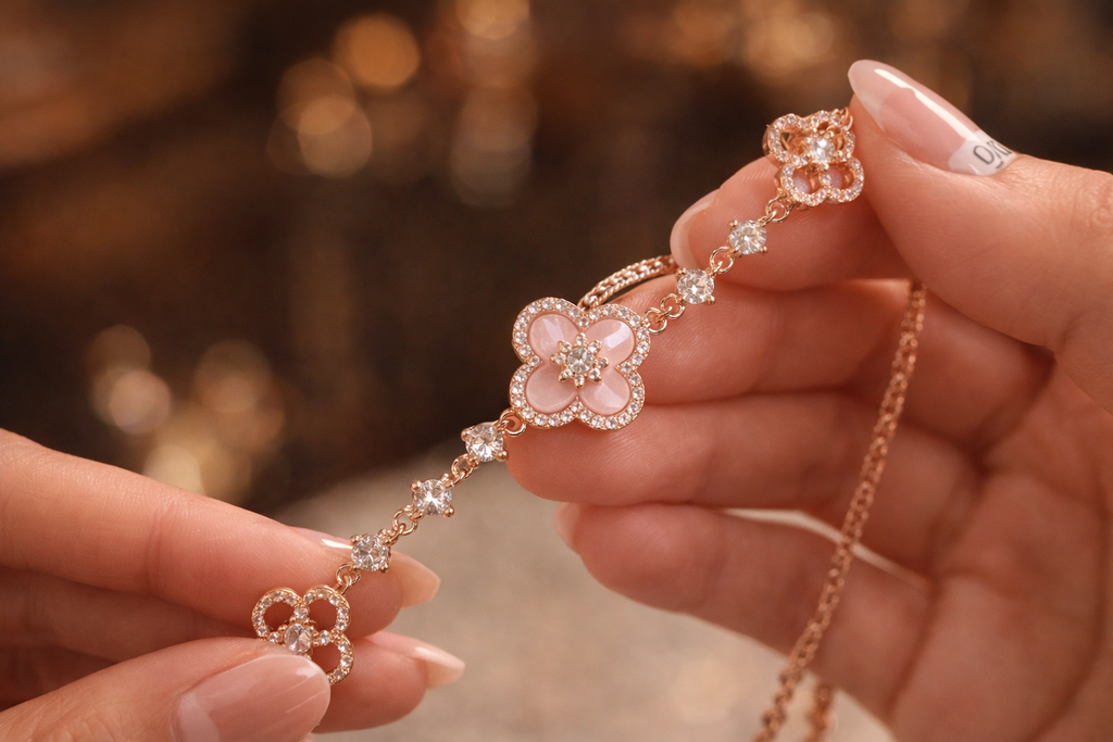 Bracelet Fleur Rose Doré