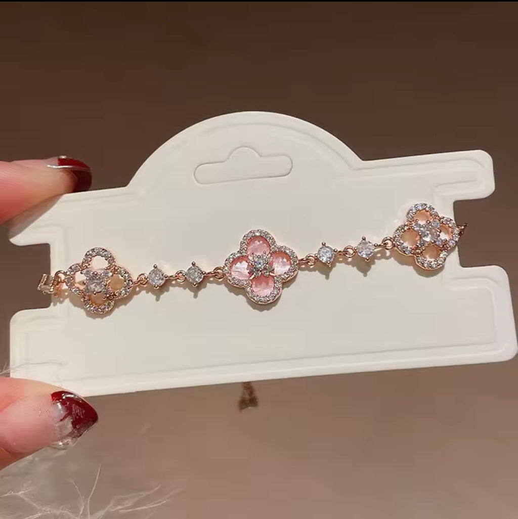 Bracelet Fleur Rose Doré
